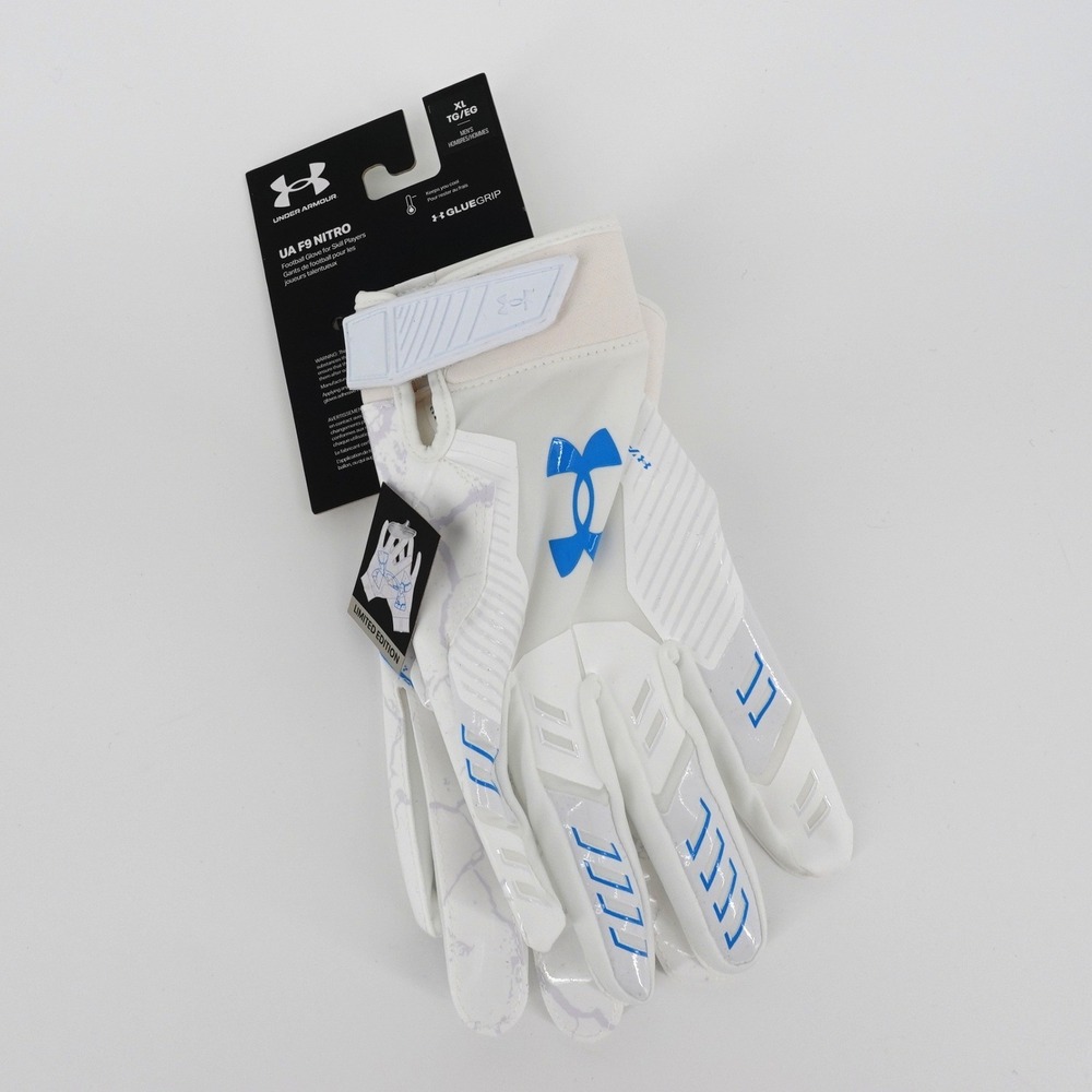 Under Armour F9 Nitro Football Gloves XL White Blue GlueGrip Limited Edition NEW
